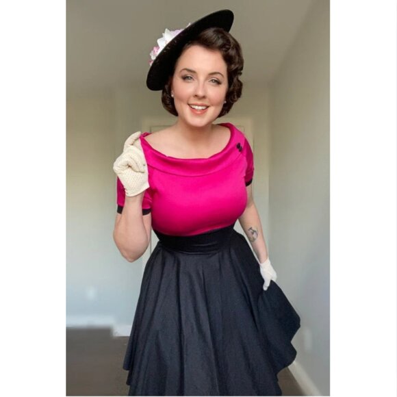 Dolly & Dotty Darlene Retro 50s Swing Dress Hot Pink Black vintage retro 12 - Picture 3 of 12